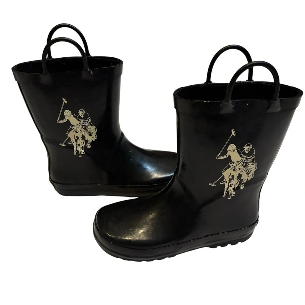 U.S. Polo Assn. Kids Black Rubber Rain Boots - Size 12 Toddler